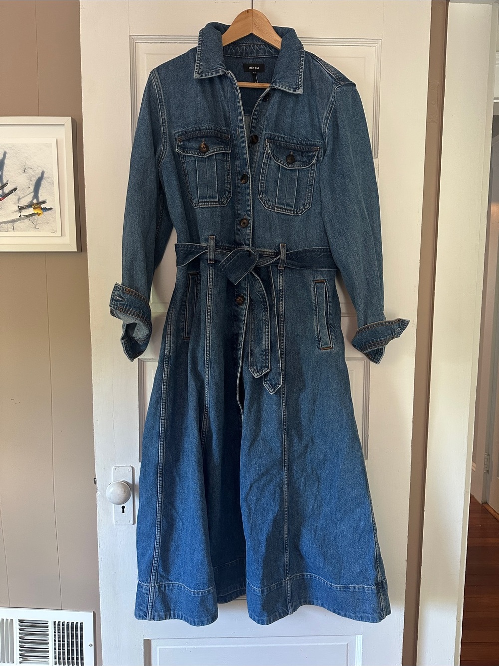 ME+EM Denim Trench Dress in Classic Blue